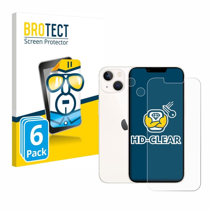 BROTECT - Screenprotector voor Apple iPhone 13 (Voor+Camera) - Folie Beschermfolie transparant 6 Stuks