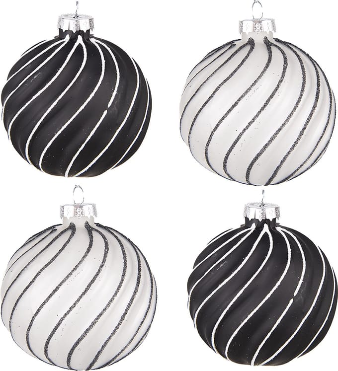 Clayre & Eef Kerstbal Set van 4 Overig Ø 8 cm Zwart Grijs Glas Kerstballen