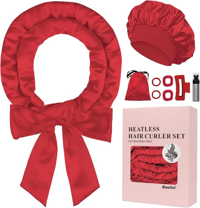 Hitteloze Satijnen Haarrollers met Hoofdband voor Lang Haar, 9 Stuks