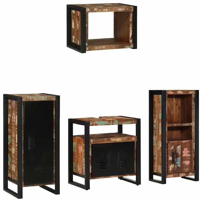 vidaXL Badkamermeubel Set met lade 4 pcs Massief Gerecycleerd Hout