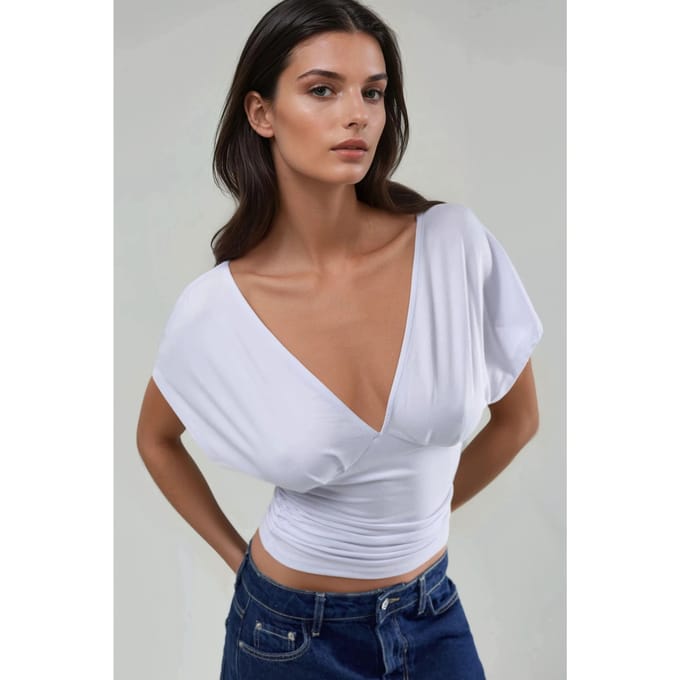 Gerimpelde V-hals T-shirt