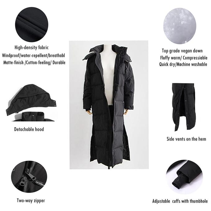 Parka jas extra maxi lange winter donsjas dames capuchon grote plus size dames windjack overjas bovenkleding gewatteerd S zwart