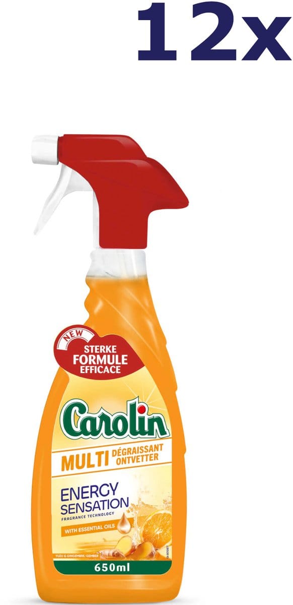 12x Carolin Spray - 650ml - ontvetter - energy sensation - yuzu & gember