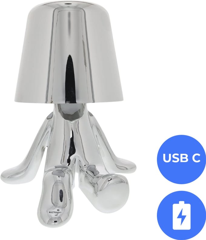 Oplaadbare LED Tafellamp - Denker - zilver - Dimbaar - USB-C