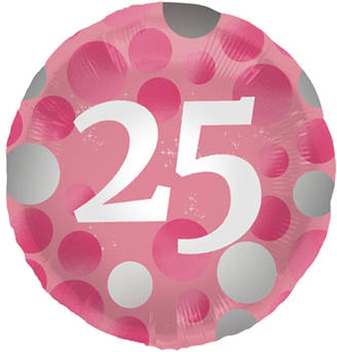 Folieballon Glossy Pink 25 Jaar - 45cm