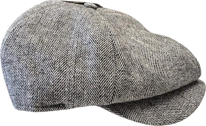 Flatcap met drukknoop - Zwart/Wit Visgraat - KLassieke Pet maat 56/58