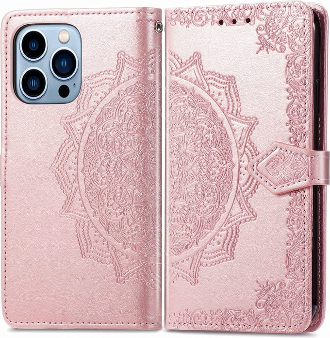 Bookcase geschikt voor Apple iPhone 13 Pro Max - Roze - Bloemen - Portemonnee Hoesje