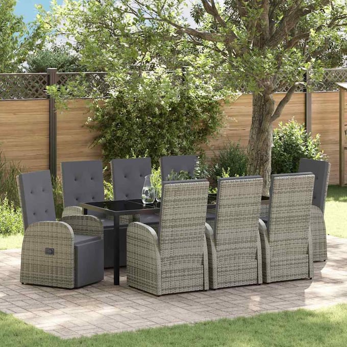 vidaXL - Tuin - Eettafel - Set - 9 - st - Grijs - poly - rattan