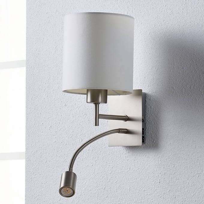 Lindby - Wandlamp - 1licht - Stof, metaal - H: 28 cm - E27 - wit, mat nikkel