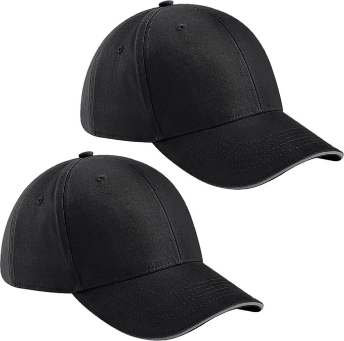 2x stuks beechfield 6-panel baseballcap - zwart/grijs - voor volwassenen - katoen