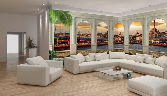 Fotobehang Vlies Steden | Oranje, Blauw | GROOT 832x254cm