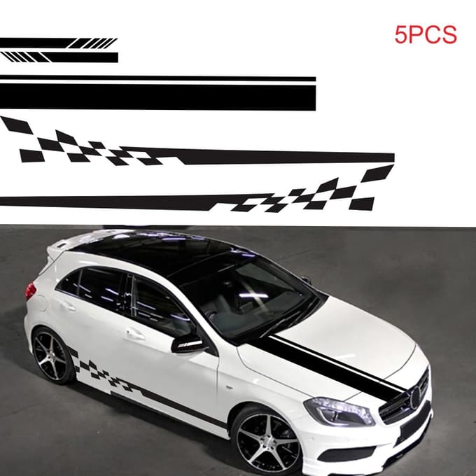 5 Stuks Auto Zijdeur Body Kap Achteruitkijkspiegel Decal Strepen Sticker Racing Decals zwart