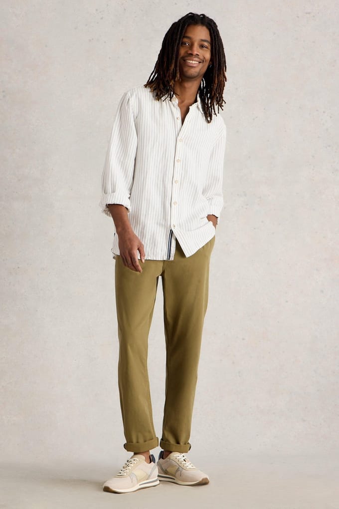 White Stuff Keswick Stripe Ls Linen Shirt Natural Multi Maat: S | Casual Overhemden Outlet | Heren | Wit