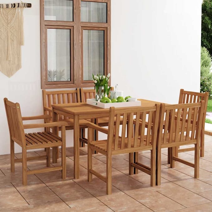 vidaXL - 7-delige - tuinset - 140x80 - cm - massief - teakhout