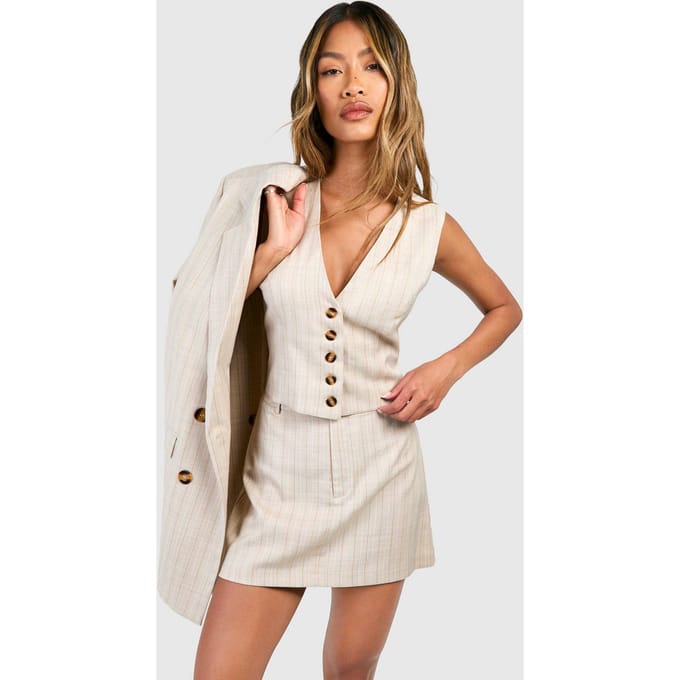 boohoo Dames Tonal Stripe Micro Mini Skirt | Steen | Maat: 40