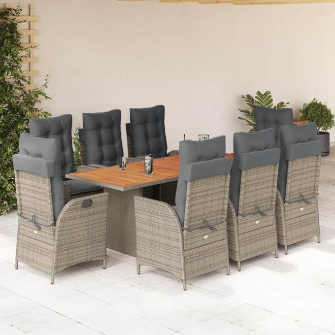vidaXL - 9-delige - Tuinset - met - kussens - poly - rattan - grijs