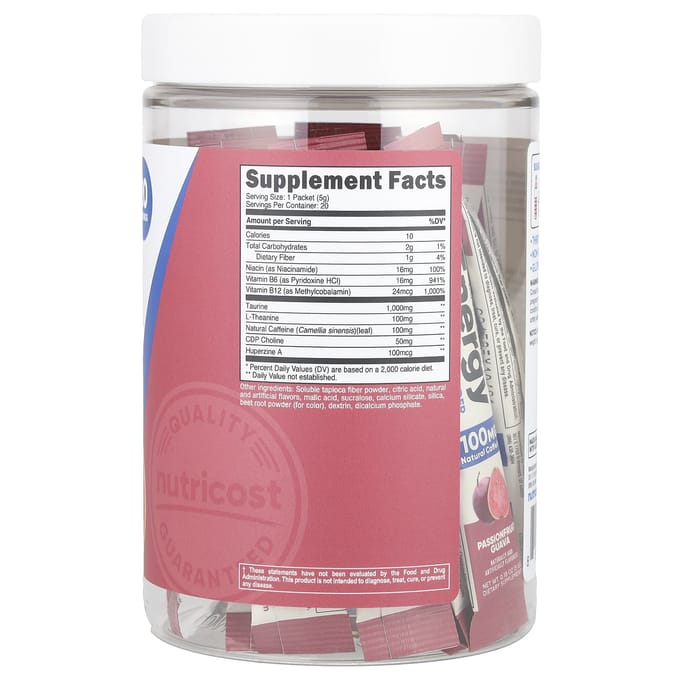 Nutricost, Énergie, Poudre d'énergie propre, Fruit de la passion Goyave, 20 sachets sticks, 5 g (0,18 oz) chaque