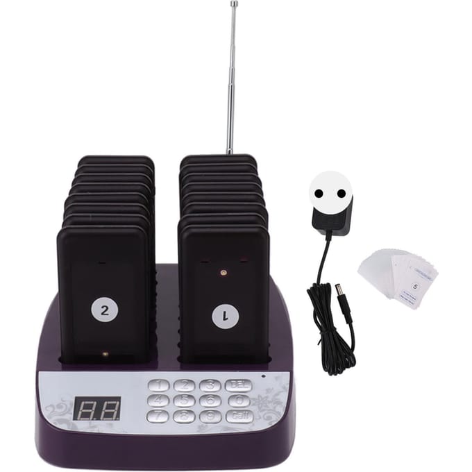 Restaurant Pager Draadloze Buzzers 200m Groot Bereik 16 Pagers Vibratie Piep Flits Buzzer Pagers black