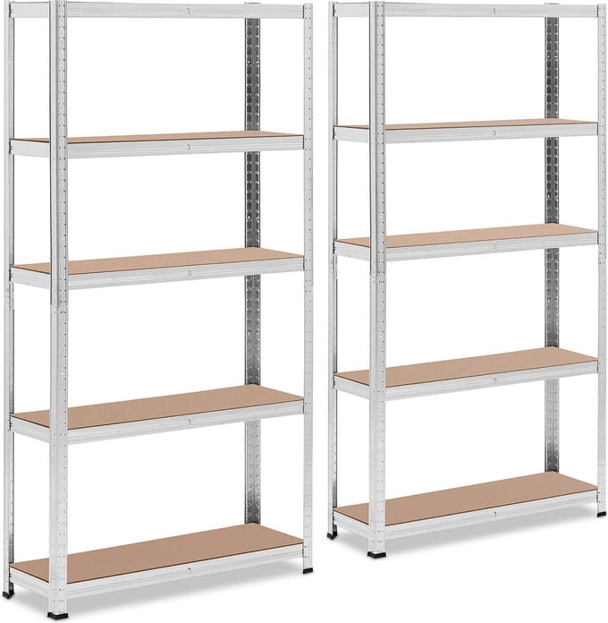 Stellingkast - 90 x 30 x 180 cm - voor 5 x 175 kg - Grijs - 2 st. - MSW