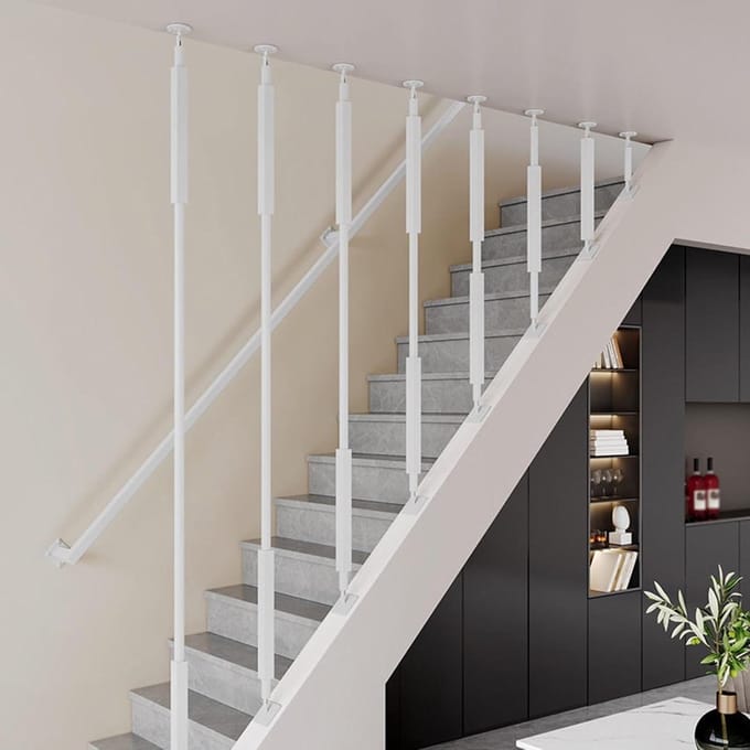 Verstelbare Trapleuning - Metalen Leuning Kit - Veiligheid Thuis - Versterkt Ontwerp - 65 cm - Wit