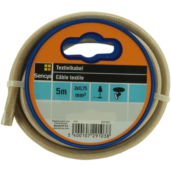 Sencys Textielsnoer 5m 2x0,75 Mm² Zilver