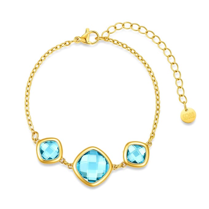 CO88 Collection 8CB-91413 – Dames Armband – Goudkleurig – Blauwe Glasstenen – Verstelbaar