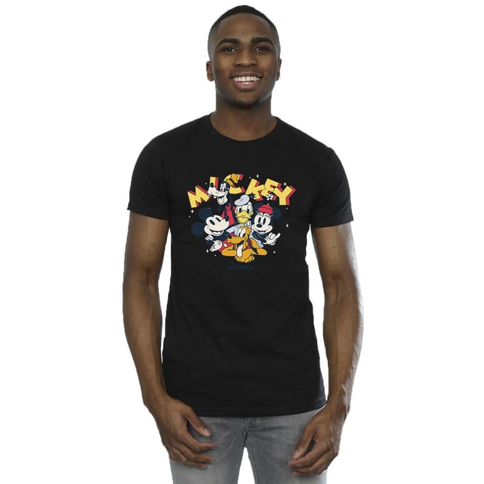 Disney Heren Mickey Mouse Groep T-Shirt (Zwart)