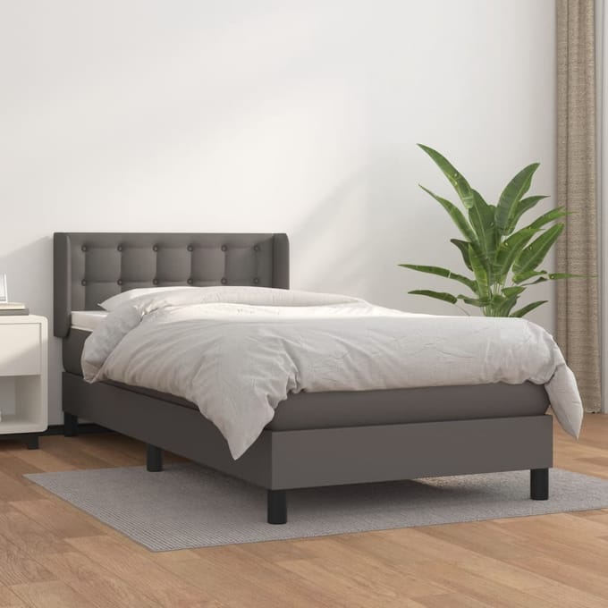 vidaXL - Boxspring - met - matras - kunstleer - grijs - 100x200 - cm