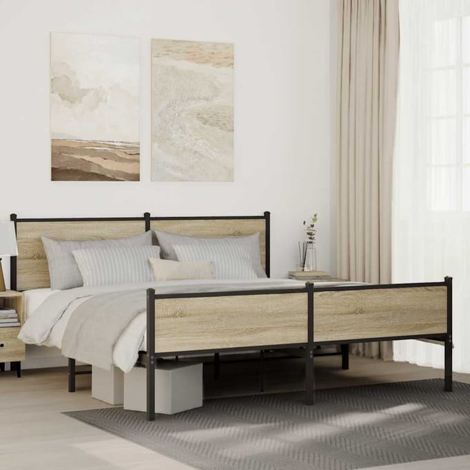 vidaXL - Bedframe - zonder - matras - metaal - sonoma - eikenkleurig - 183x213 - cm