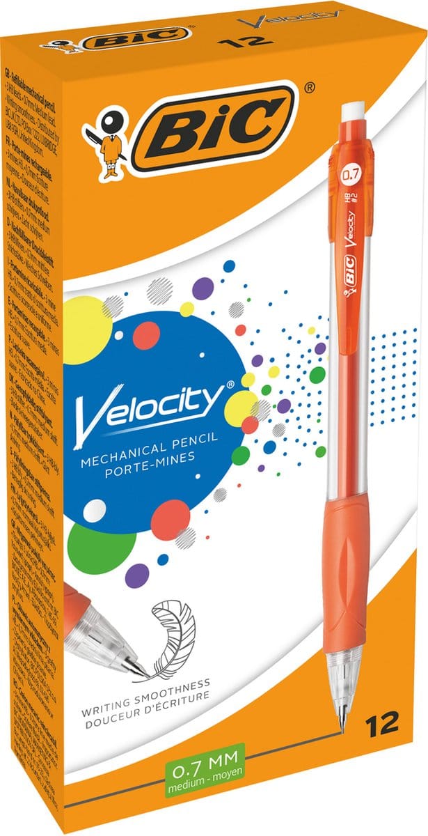 BIC Velocity HB Vulpotloden - Verschillende Kleuren Lichaam - Doos van 12 Stuks - 0.7 mm