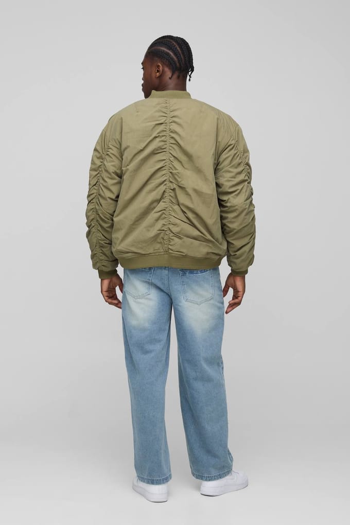 Boxy Fit Peached Geborduurde MA1 Bomber Jacket | Olive | Size Medium