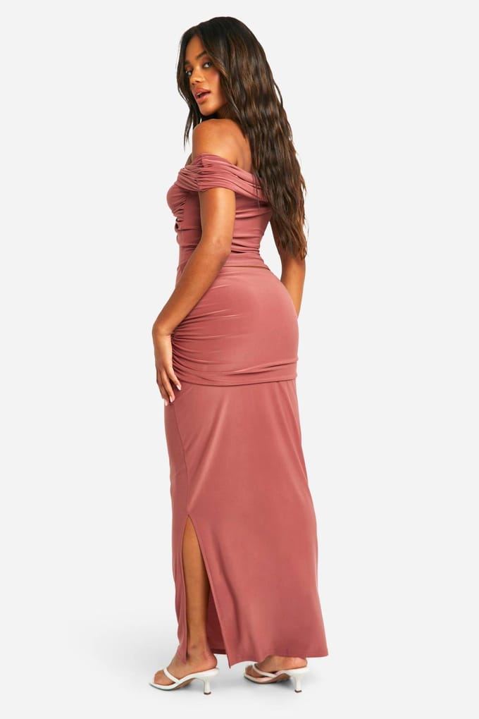 boohoo Dames Dubbele Slinky Knoop Front Maxi-rok | Roos | Maat: 34