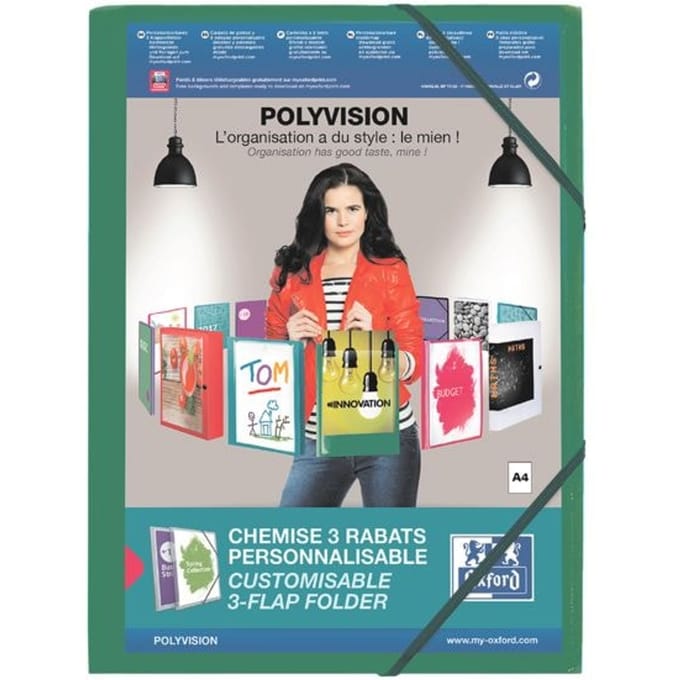 Elastomap Oxford Polyvision A4 met insteektas 3 kleppen PP groen