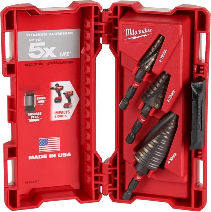 Milwaukee Stappenboor Set 3 Delig Met 6 Kant HEX Aansluiting 1/4