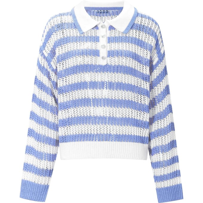 Comfortabele Gestreepte Gebreide Dames Polotop - Blauw - Maat S/M