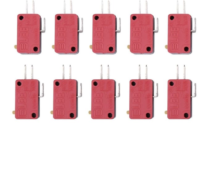 Allecto - Micro Switch - Push Button - 10 Stuks - Rood - Vervangingsschakelaar - Geschikt voor Arcade Games - Compacte Formaat