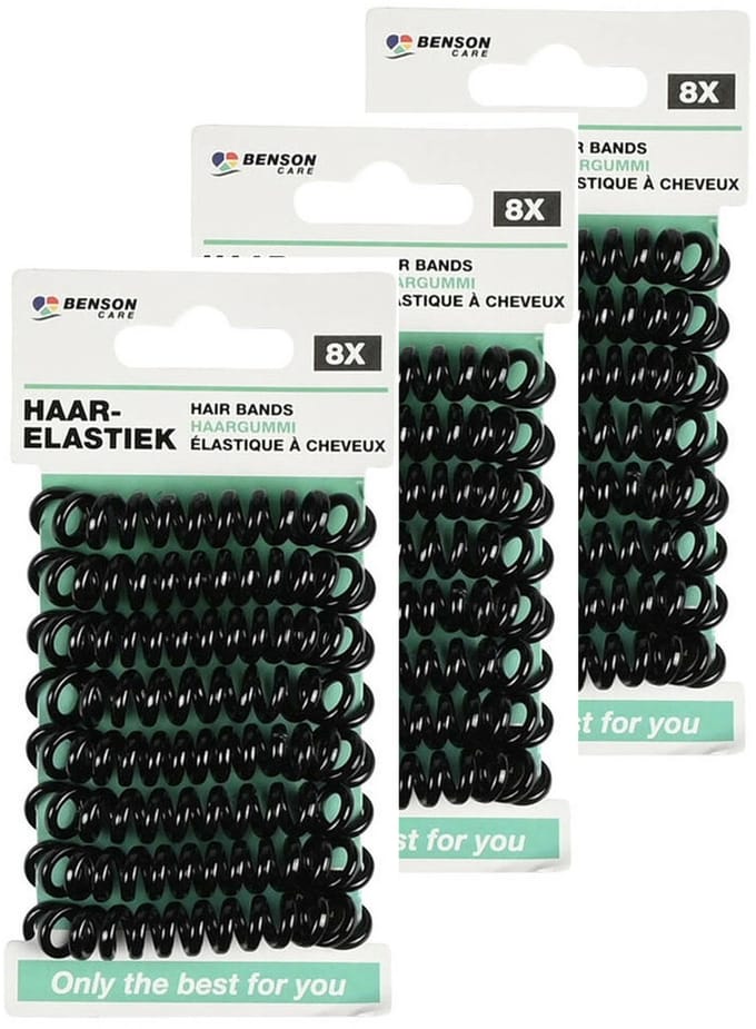Benson Care Telefoonkabel haar elastiekjes - set 48x - zwart - zonder metaal - D5 cm