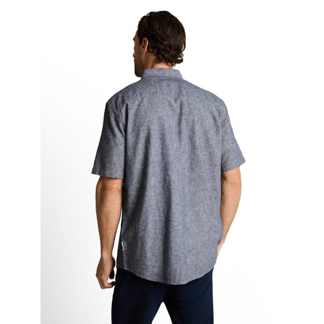 Tom Tailor - Regular fit overhemd met korte mouwen en linnen - Maat XXXL - navy design