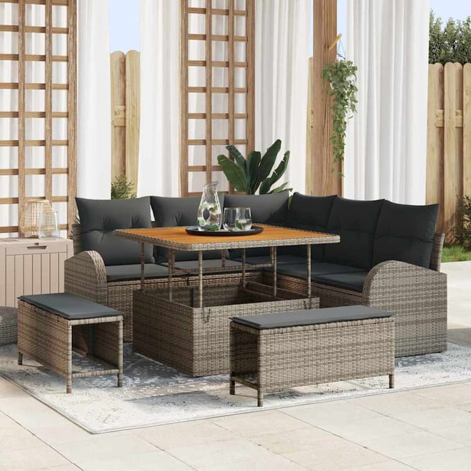 vidaXL Tuinbank Set met kussen met opslag 8 pcs Grijs