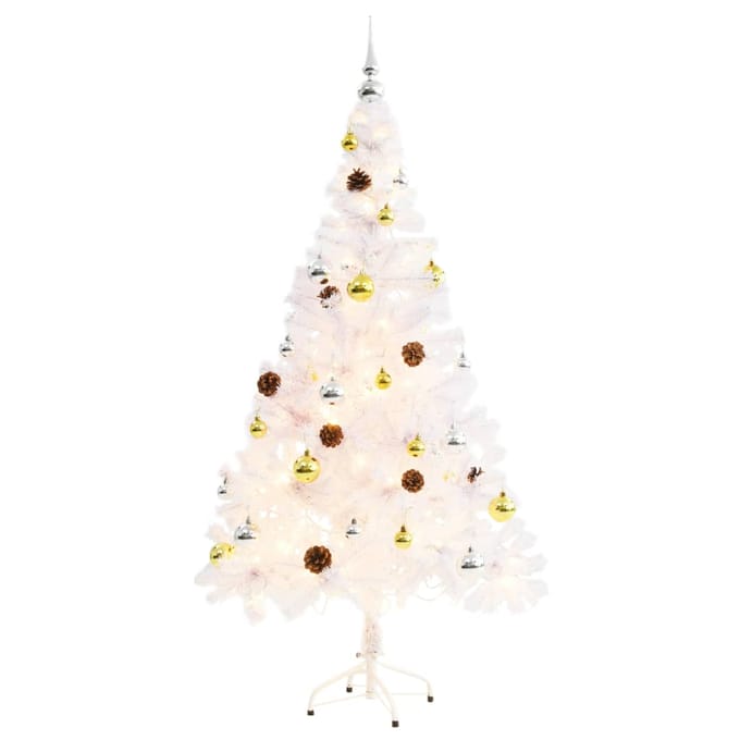 vidaXL - Kunstkerstboom - met - verlichting - en - kerstballen - 150 - cm - wit