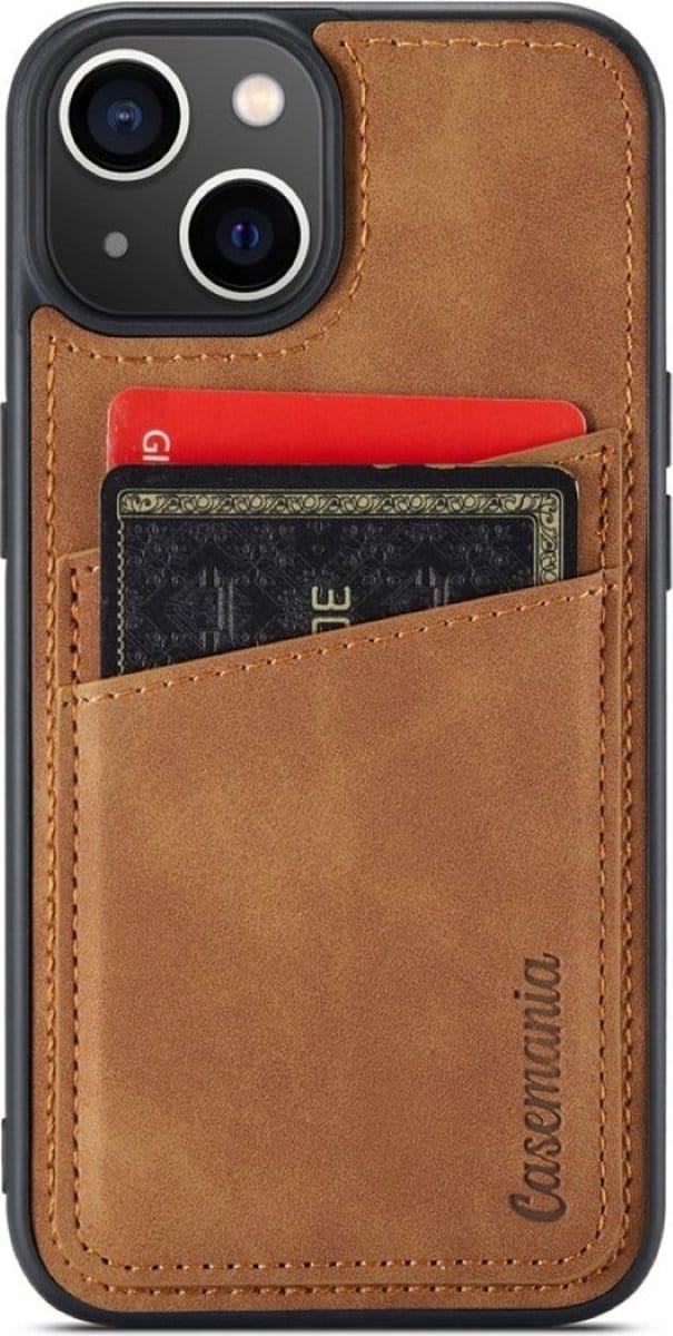 Suede back cover met pasjes vakje - Geschikt voor iPhone 13 Pro - Suede/TPU backcover - Bruin