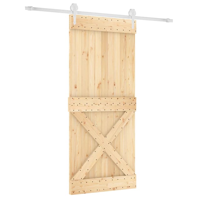 vidaXL - Schuifdeur - Natuurlijk - en - Wit - 90 - x - 210 - cm - Massief - Pine - Hout