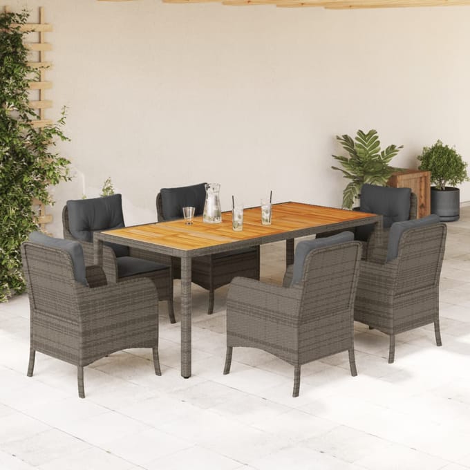 vidaXL - 7-delige - Tuinset - met - kussens - poly - rattan - grijs