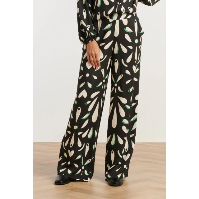 Smashed Lemon Ornament geprint broek in zwart off white en groen details |