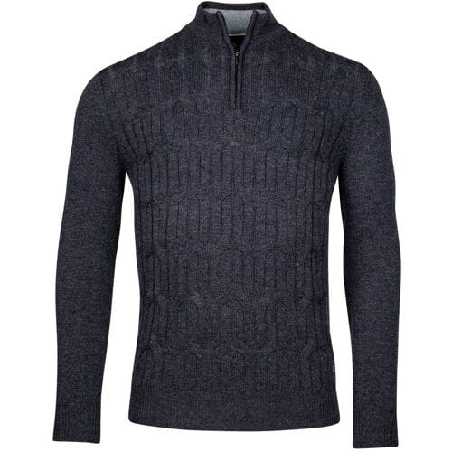 Baileys Trui Front Cable Knit Lambswool Half Zip Dark Blue / male