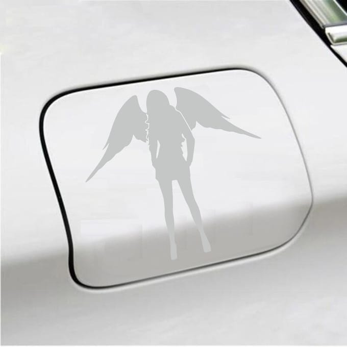 Bumpersticker - Dame Engel - 13 X 14 - Licht Grijs