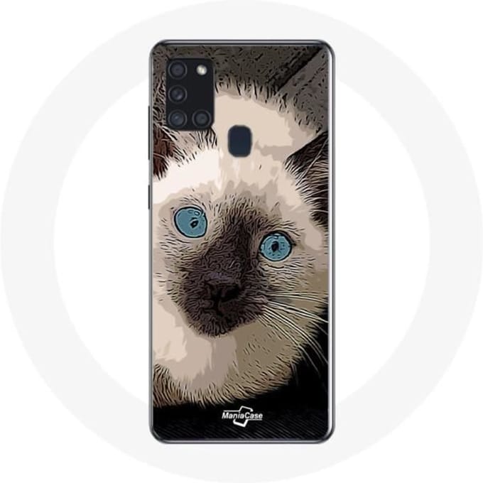Samsung Galaxy A21S Hoesje Zwart-witte Siamese Kat met Blauwe Ogen