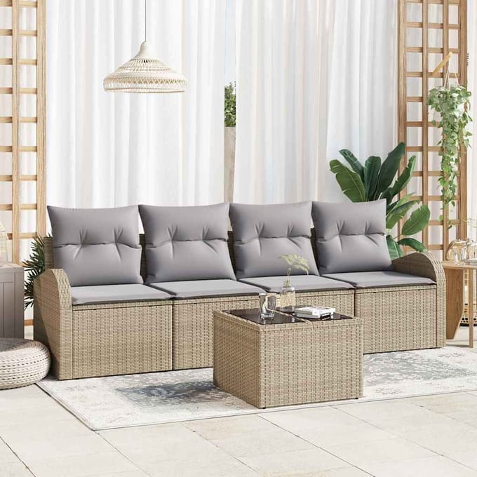 vidaXL - Tuinbank - Set - Beige - 55 - x - 55 - x - 37 - cm - poly - rattan