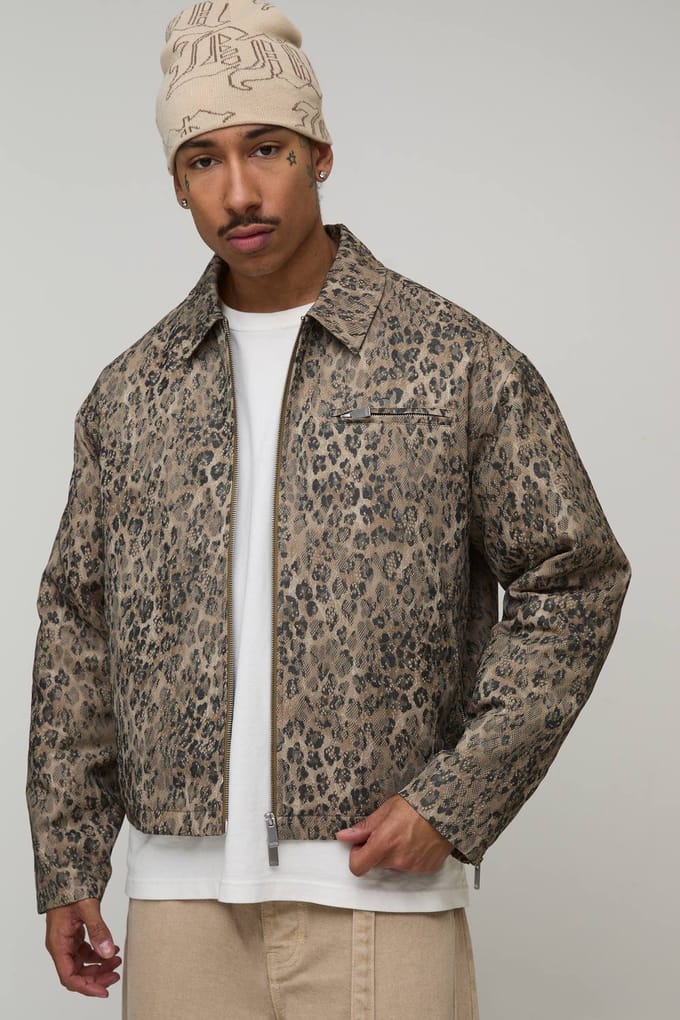Boxy Fit Luipaard Kant Harrington Jas | Brown | Size Medium