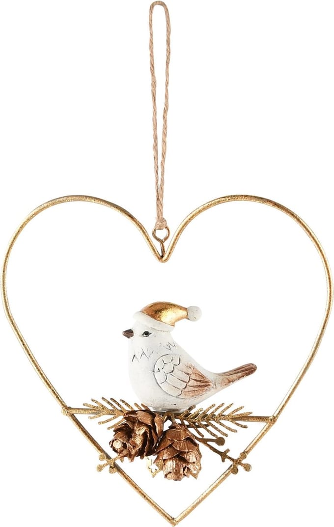 Dekoratief | Hanger hart m/vogeltje, goud, metaal, 12x5x12cm | A245811